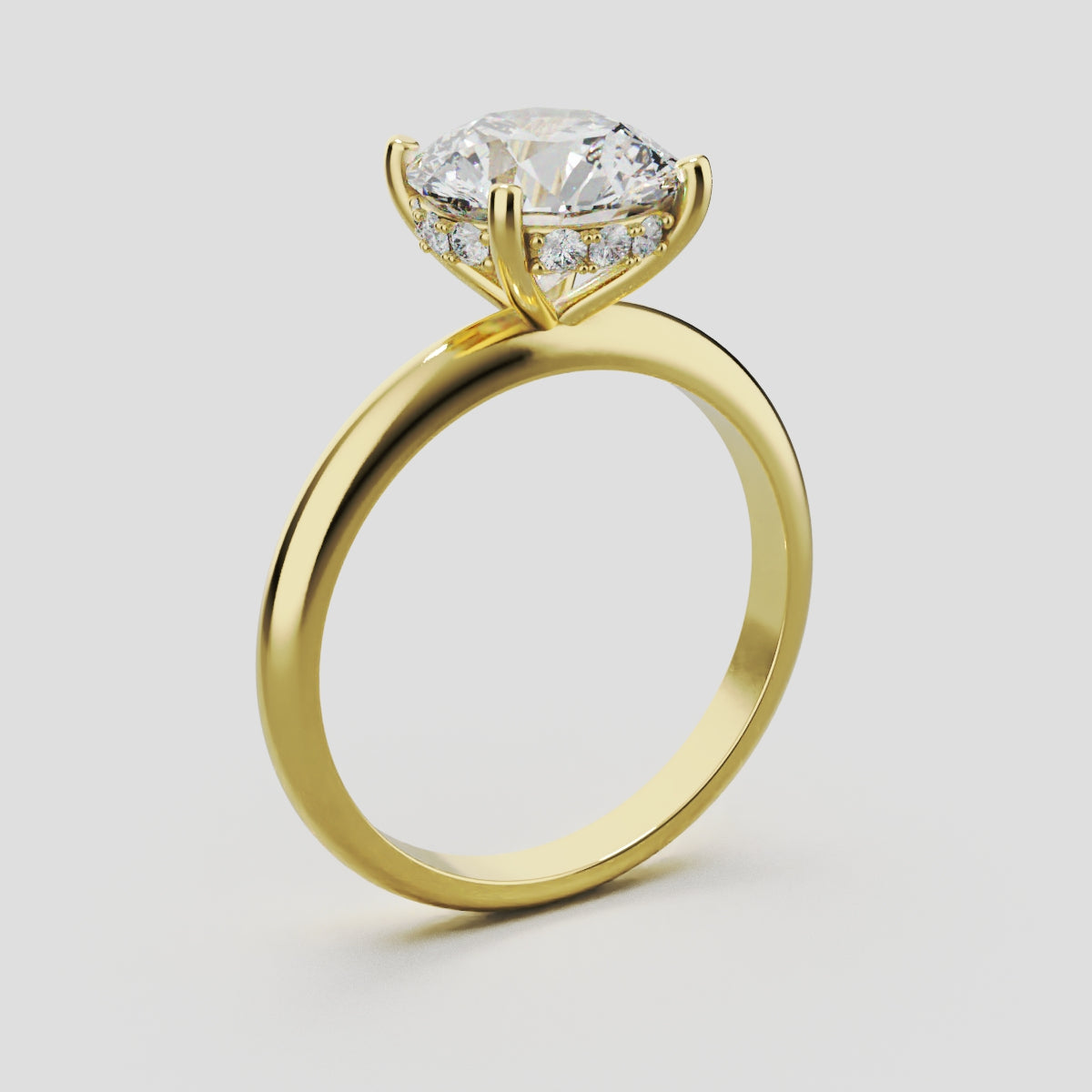 Costante, 2ct round lab grown diamond engagement ring, Plain Sides, Hidden Halo, 4 Prongs, Fixed Width, 18K yellow gold - ne