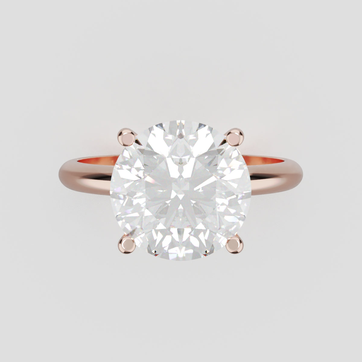 Costante, 3ct round lab grown diamond engagement ring, Plain Sides, Hidden Halo, 4 Prongs, Fixed Width, 18K rose gold - front view