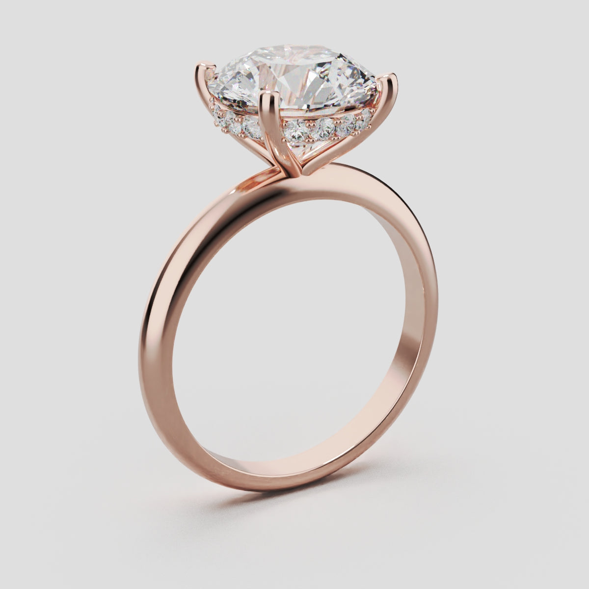 Costante, 3ct round lab grown diamond engagement ring, Plain Sides, Hidden Halo, 4 Prongs, Fixed Width, 18K rose gold - ne