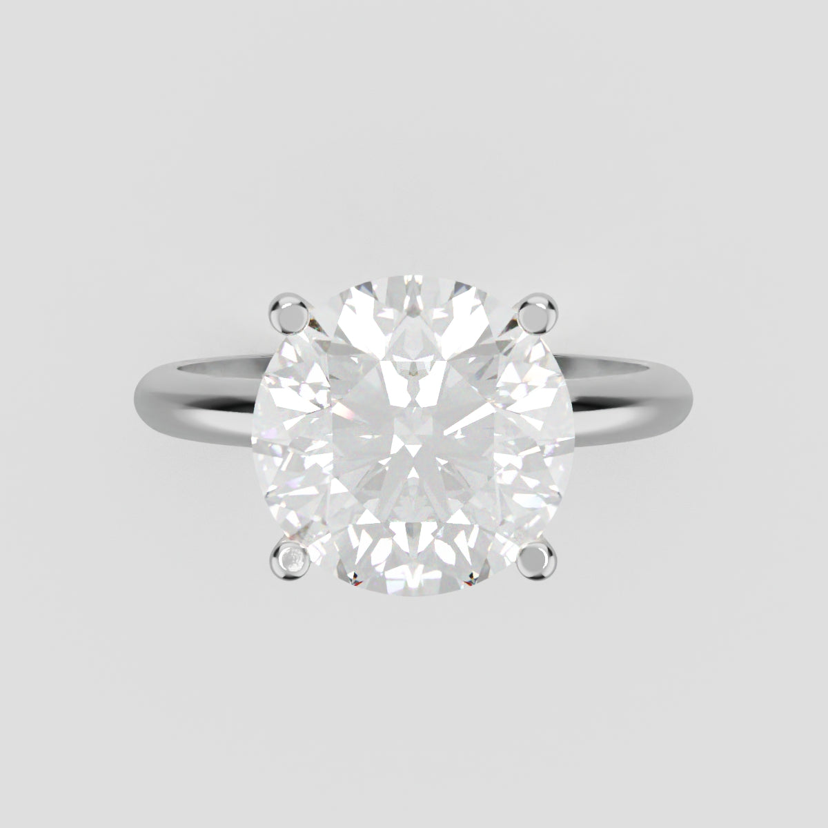Costante, 3ct round lab grown diamond engagement ring, Plain Sides, Hidden Halo, 4 Prongs, Fixed Width, 18K white gold - front view