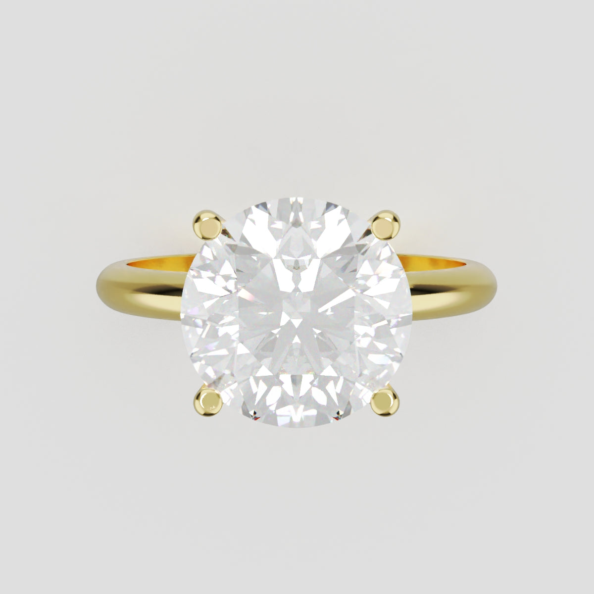 Costante, 3ct round lab grown diamond engagement ring, Plain Sides, Hidden Halo, 4 Prongs, Fixed Width, 18K yellow gold - front view