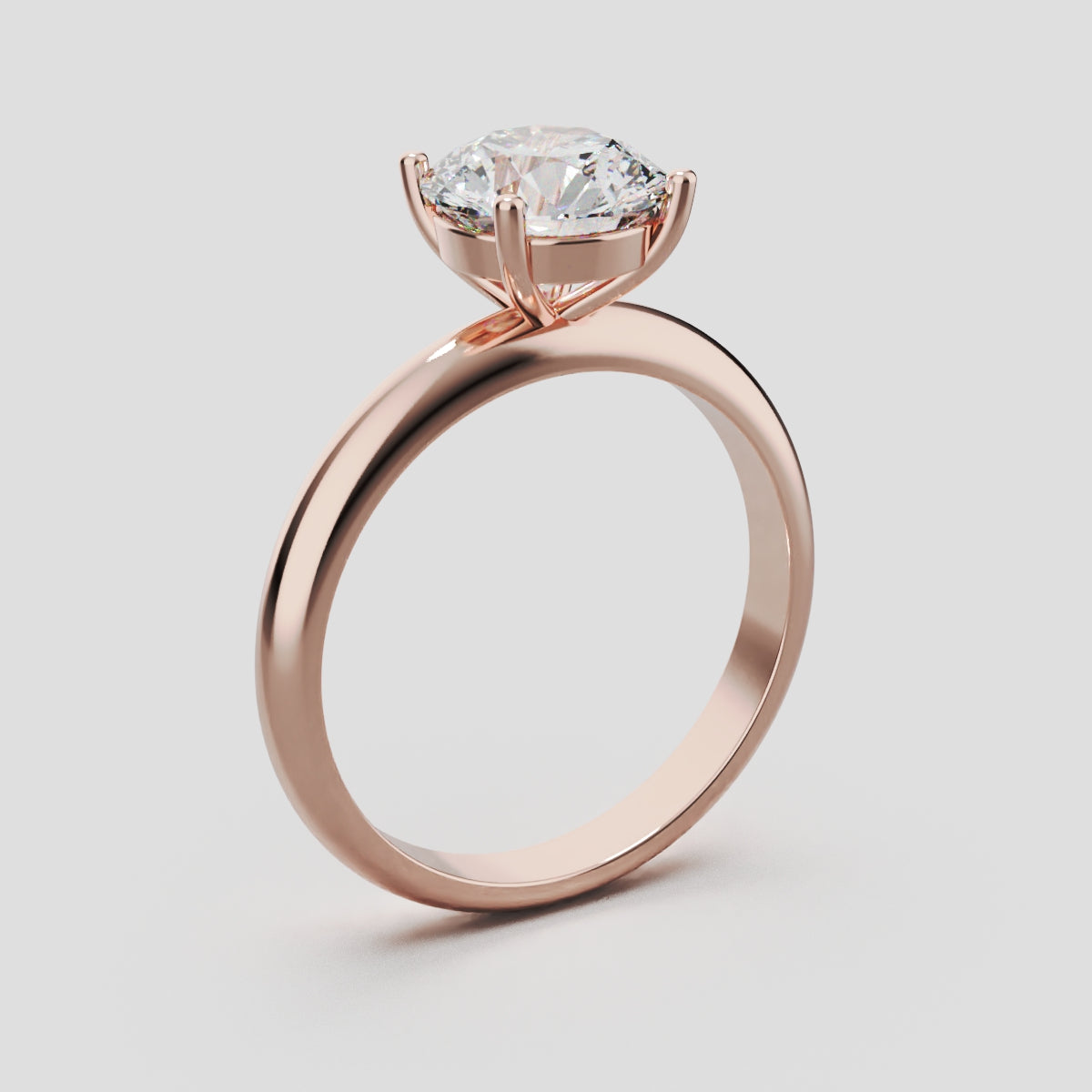 Limpido, 1.5ct round lab grown diamond engagement ring, Plain Sides, Plain Gallery, 4 Prongs, 18K rose gold - ne