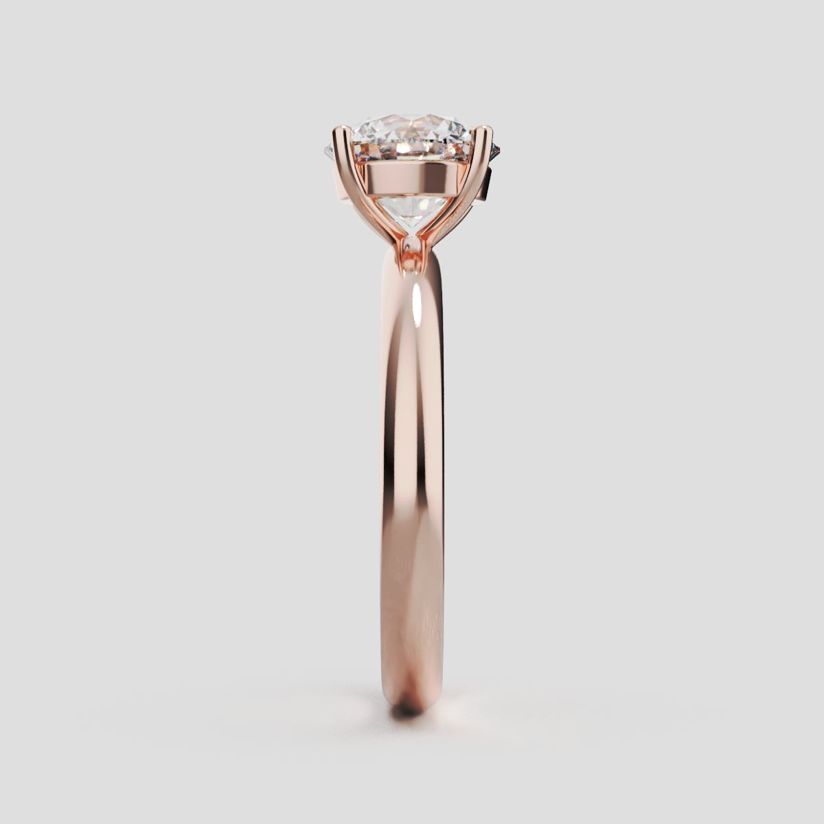 Limpido, 1.5ct round lab grown diamond engagement ring, Plain Sides, Plain Gallery, 4 Prongs, 18K rose gold - side view