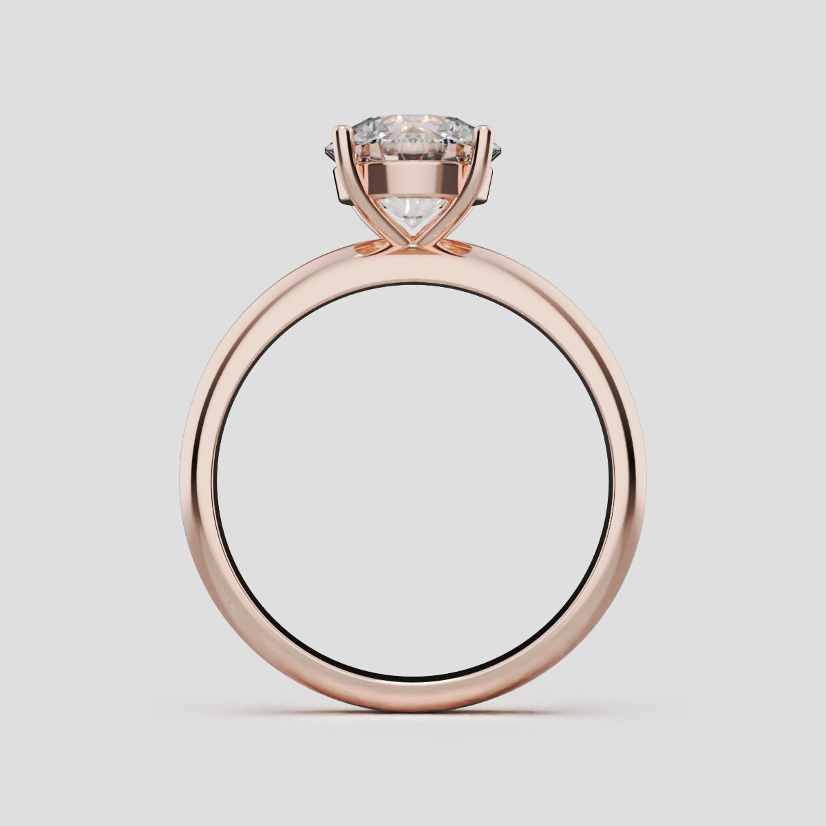 Limpido, 1.5ct round lab grown diamond engagement ring, Plain Sides, Plain Gallery, 4 Prongs, 18K rose gold - through finger