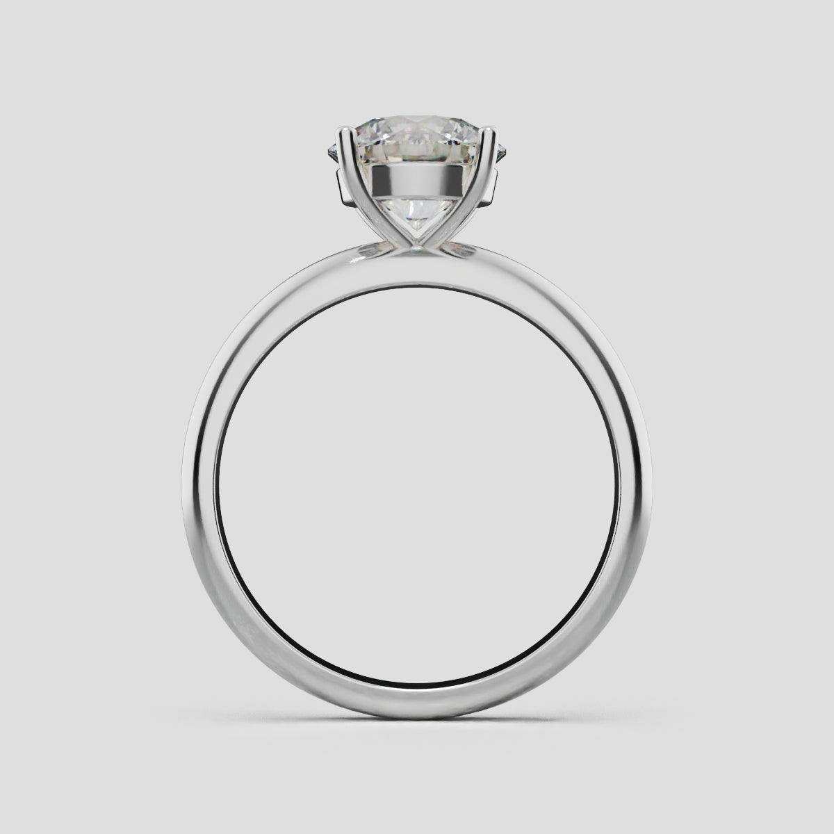 Limpido, 1.5ct round lab grown diamond engagement ring, Plain Sides, Plain Gallery, 4 Prongs, 18K white gold - through finger