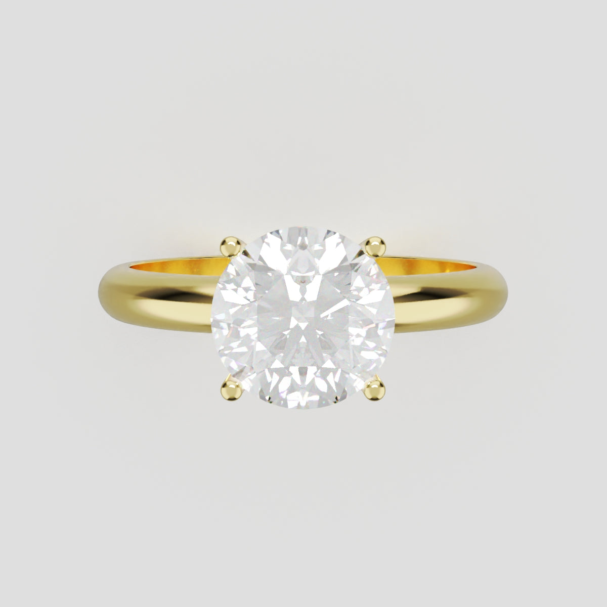 Limpido, 1.5ct round lab grown diamond engagement ring, Plain Sides, Plain Gallery, 4 Prongs, 18K yellow gold - front view