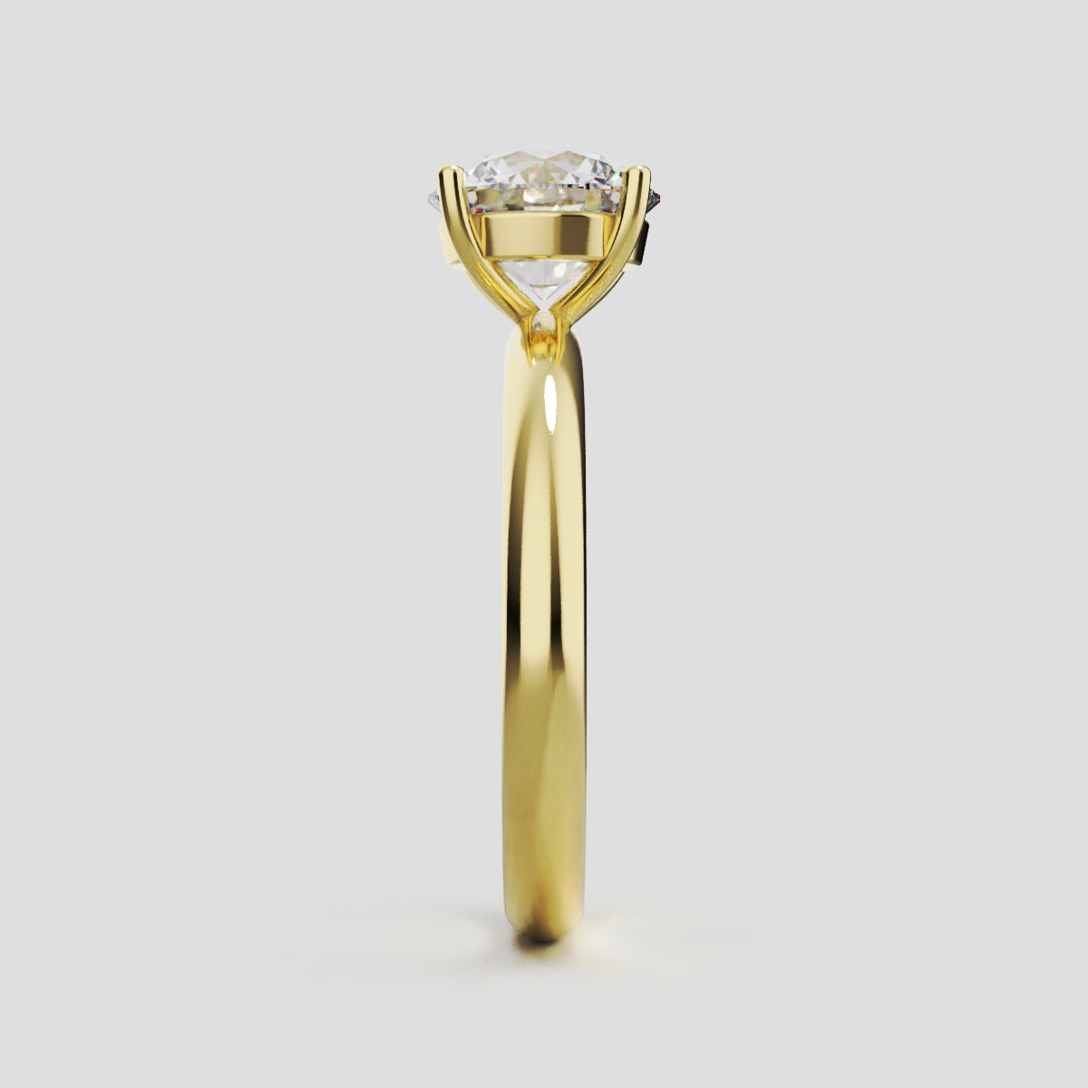 Limpido, 1.5ct round lab grown diamond engagement ring, Plain Sides, Plain Gallery, 4 Prongs, 18K yellow gold - side view