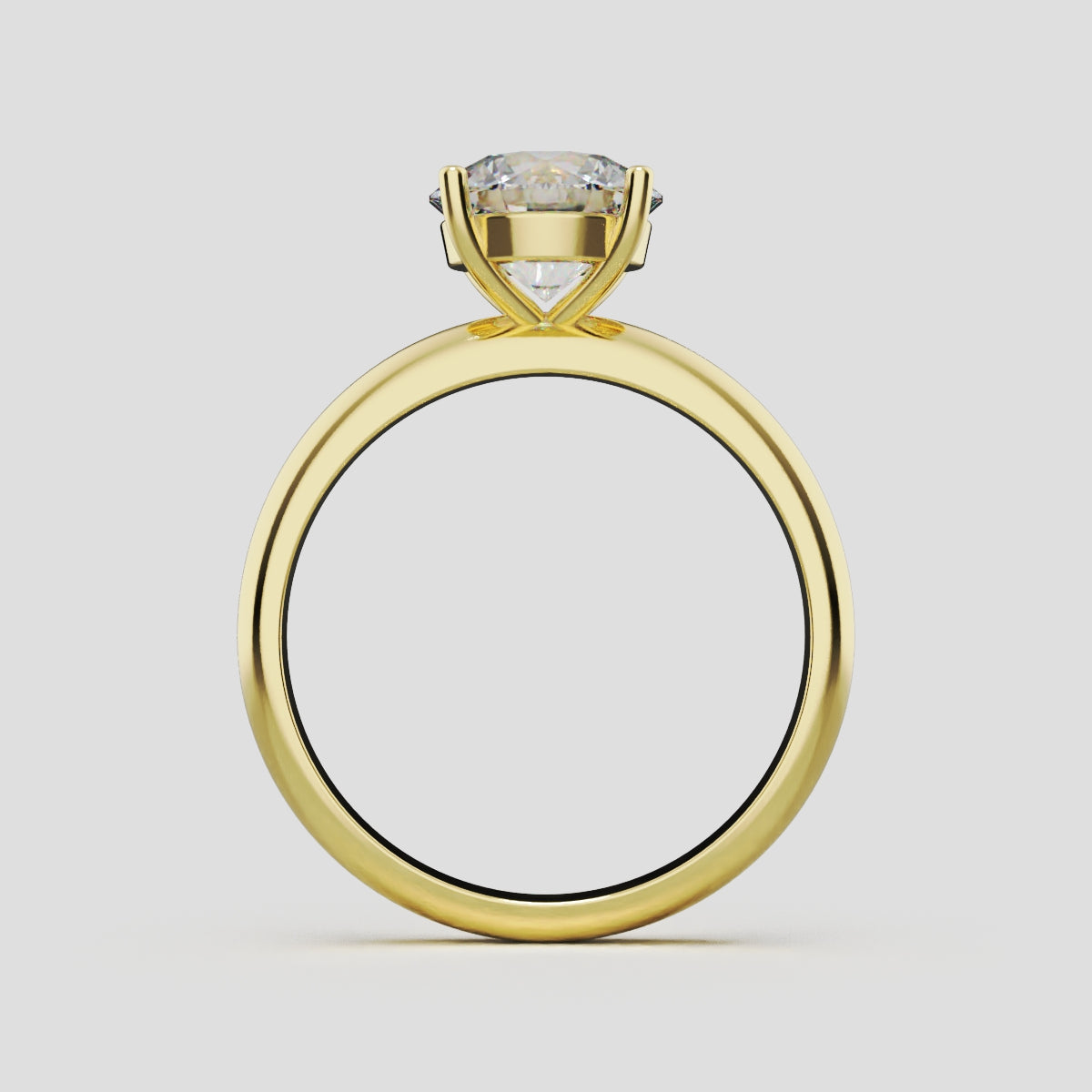 Limpido, 1.5ct round lab grown diamond engagement ring, Plain Sides, Plain Gallery, 4 Prongs, 18K yellow gold - through finger