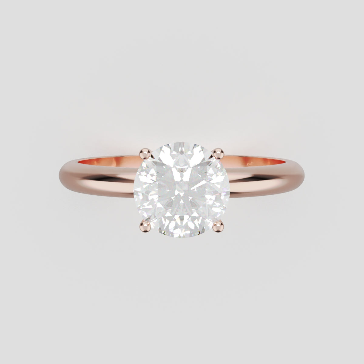 Limpido, 1ct round lab grown diamond engagement ring, Plain Sides, Plain Gallery, 4 Prongs, 18K rose gold - front view