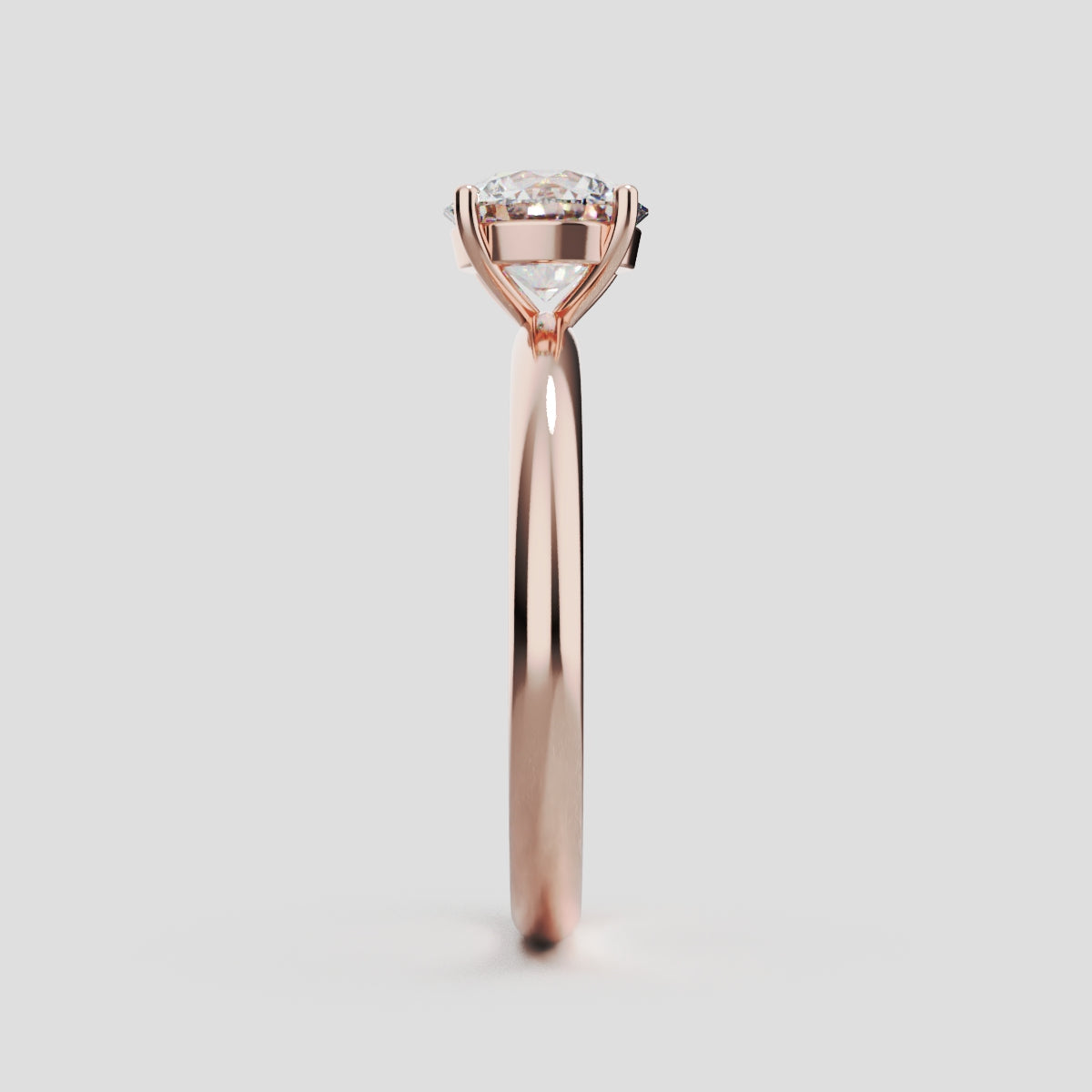 Limpido, 1ct round lab grown diamond engagement ring, Plain Sides, Plain Gallery, 4 Prongs, 18K rose gold - side view