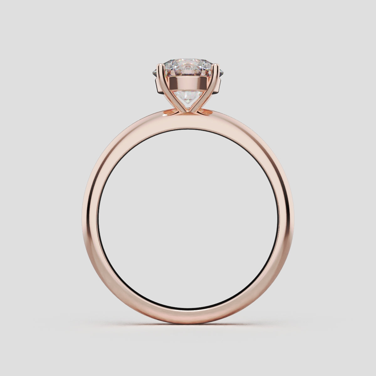 Limpido, 1ct round lab grown diamond engagement ring, Plain Sides, Plain Gallery, 4 Prongs, 18K rose gold - through finger