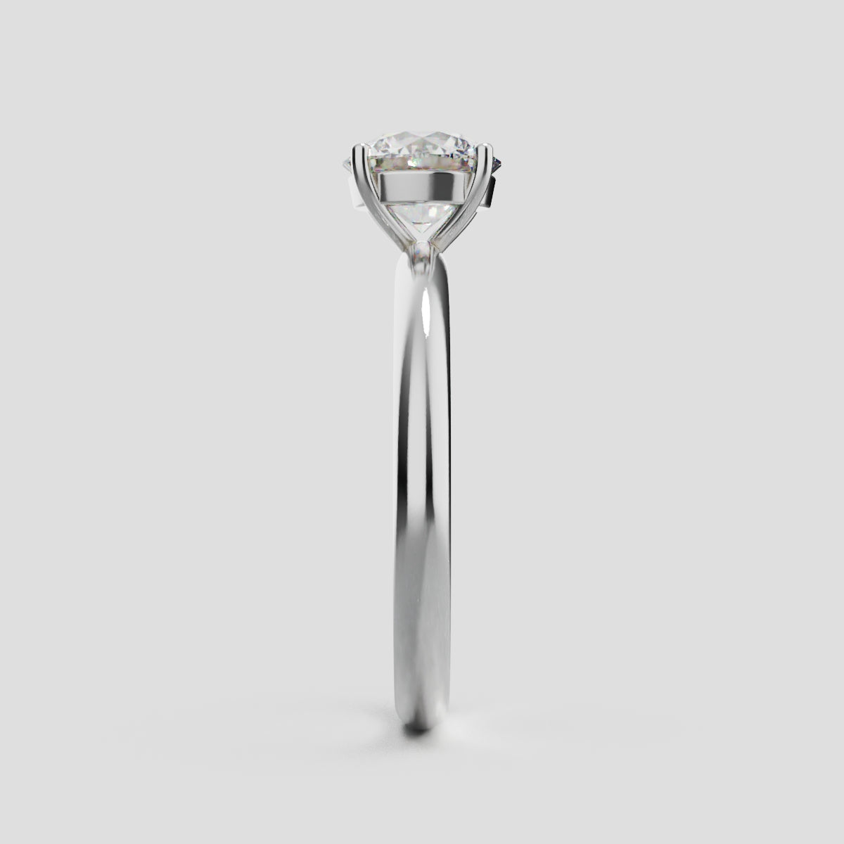 Limpido, 1ct round lab grown diamond engagement ring, Plain Sides, Plain Gallery, 4 Prongs, 18K white gold - side view