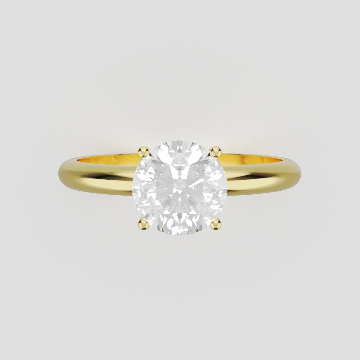 Limpido, 1ct round lab grown diamond engagement ring, Plain Sides, Plain Gallery, 4 Prongs, 18K yellow gold - front view