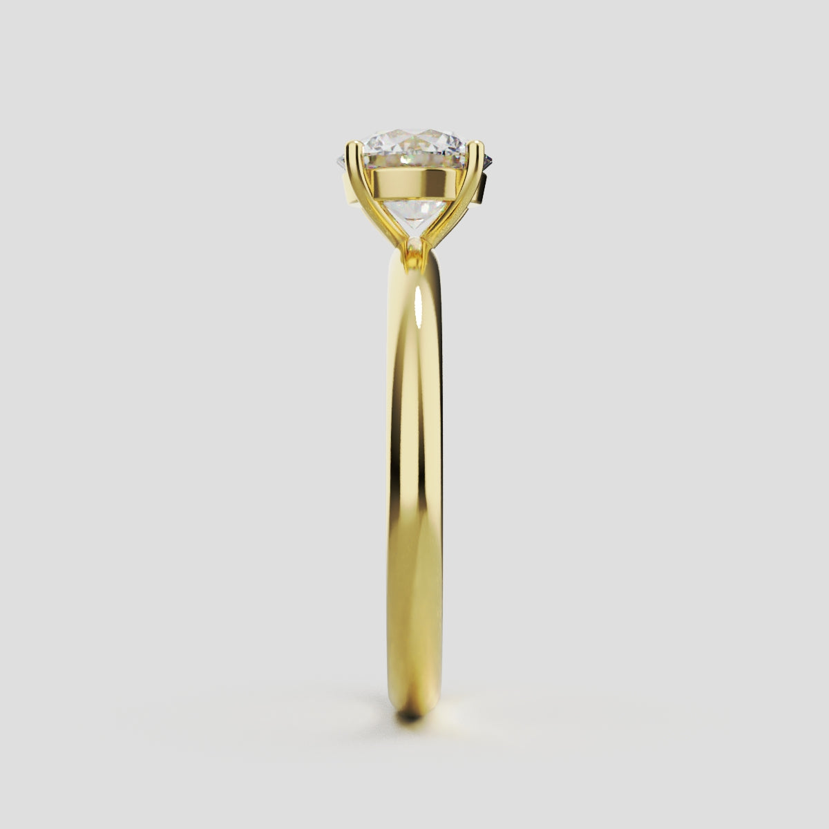 Limpido, 1ct round lab grown diamond engagement ring, Plain Sides, Plain Gallery, 4 Prongs, 18K yellow gold - side view