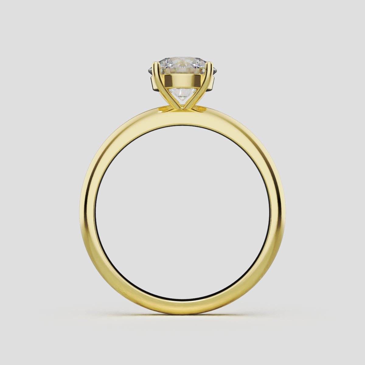 Limpido, 1ct round lab grown diamond engagement ring, Plain Sides, Plain Gallery, 4 Prongs, 18K yellow gold - through finger