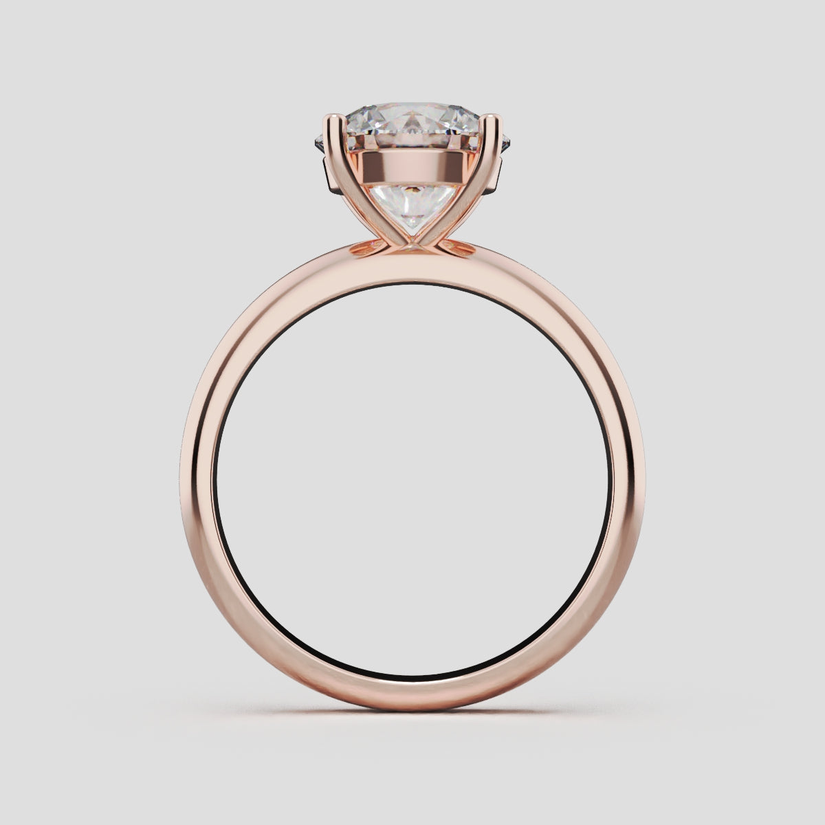 Limpido, 2ct round lab grown diamond engagement ring, Plain Sides, Plain Gallery, 4 Prongs, 18K rose gold - through finger