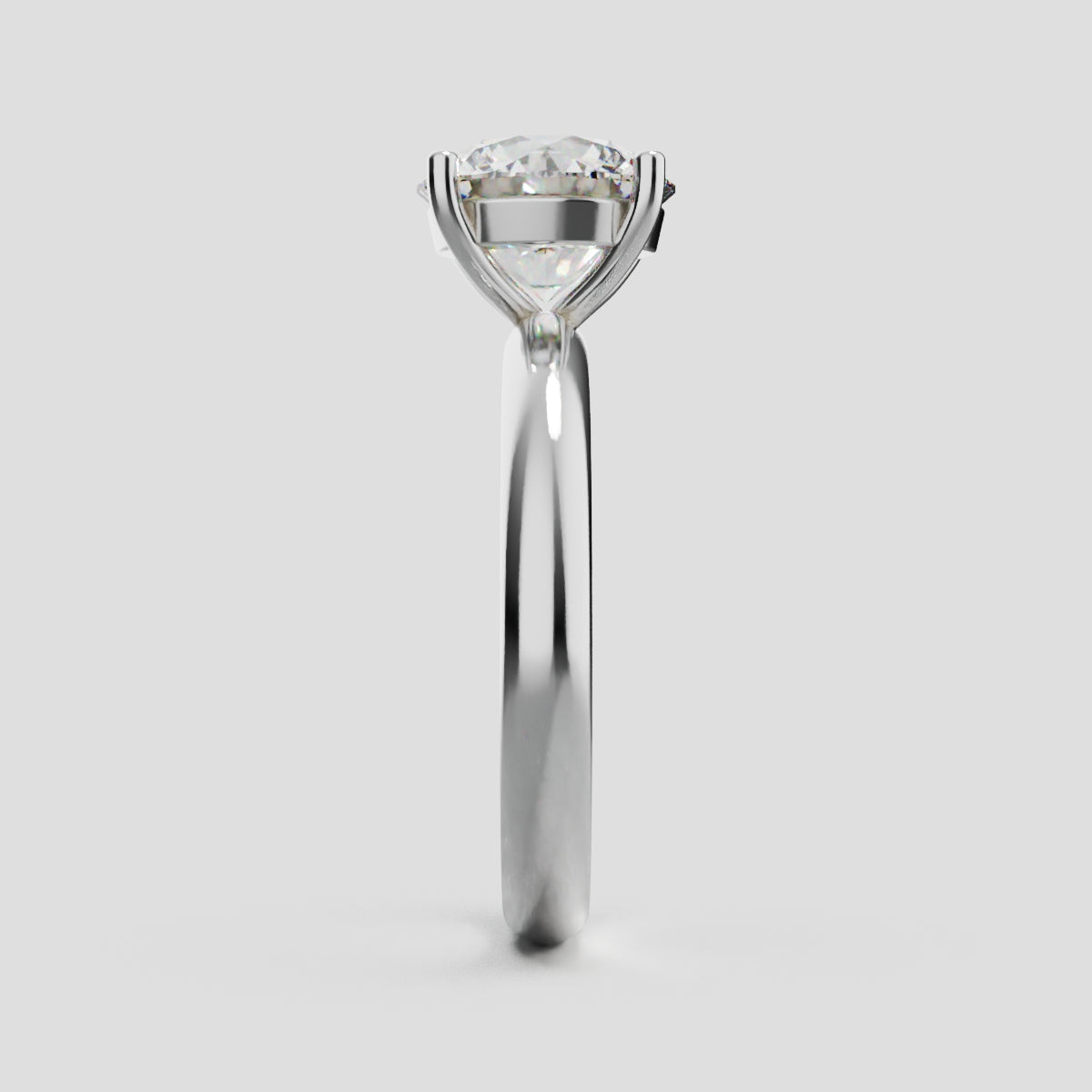 Limpido, 2ct round lab grown diamond engagement ring, Plain Sides, Plain Gallery, 4 Prongs, 18K white gold - side view