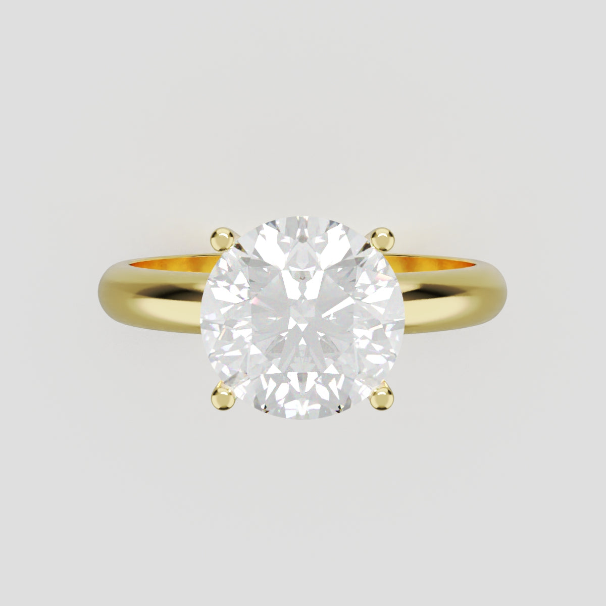 Limpido, 2ct round lab grown diamond engagement ring, Plain Sides, Plain Gallery, 4 Prongs, 18K yellow gold - front view