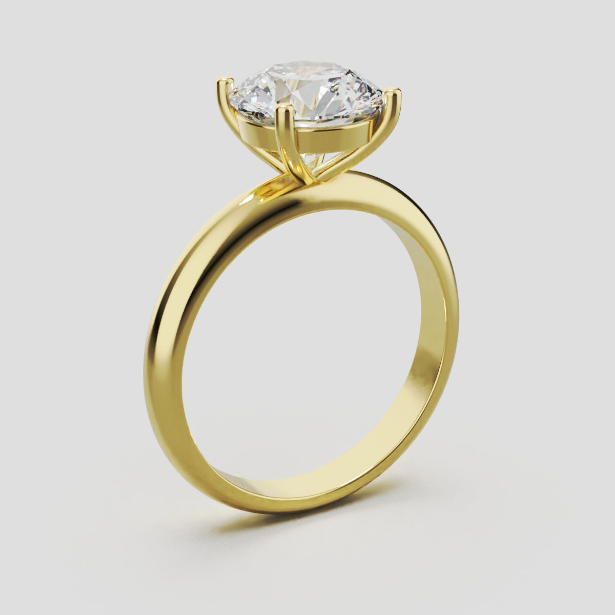 Limpido, 2ct round lab grown diamond engagement ring, Plain Sides, Plain Gallery, 4 Prongs, 18K yellow gold - ne