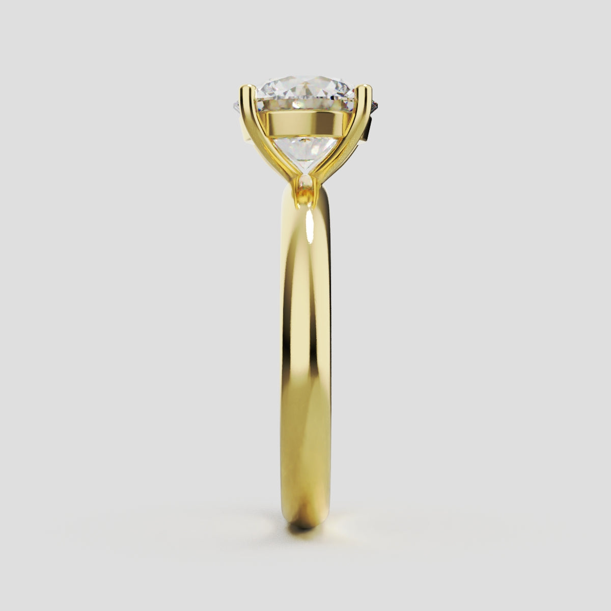 Limpido, 2ct round lab grown diamond engagement ring, Plain Sides, Plain Gallery, 4 Prongs, 18K yellow gold - side view