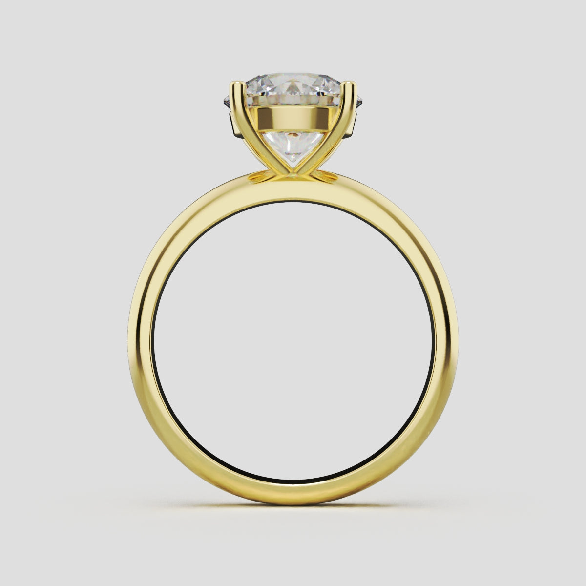 Limpido, 2ct round lab grown diamond engagement ring, Plain Sides, Plain Gallery, 4 Prongs, 18K yellow gold - through finger