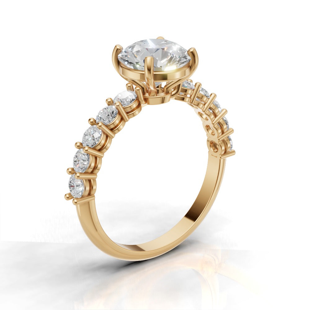 Sentiero, 1.5ct round lab grown diamond engagement ring, 2.5mm Side Stones, 18K yellow gold - ne