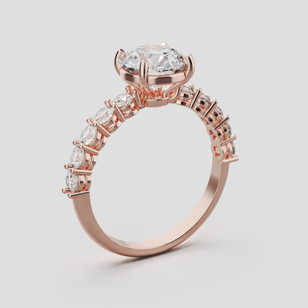 Sentiero, 1.5ct round lab grown diamond engagement ring, 2.5mm Side Stones, 18K rose gold - ne