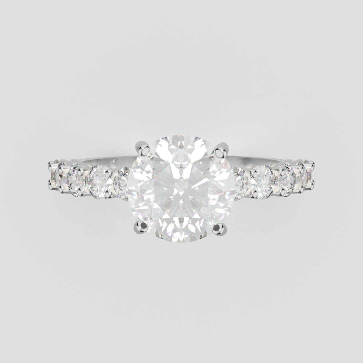Sentiero, 1.5ct round lab grown diamond engagement ring, 2.5mm Side Stones, 18K white gold - front view