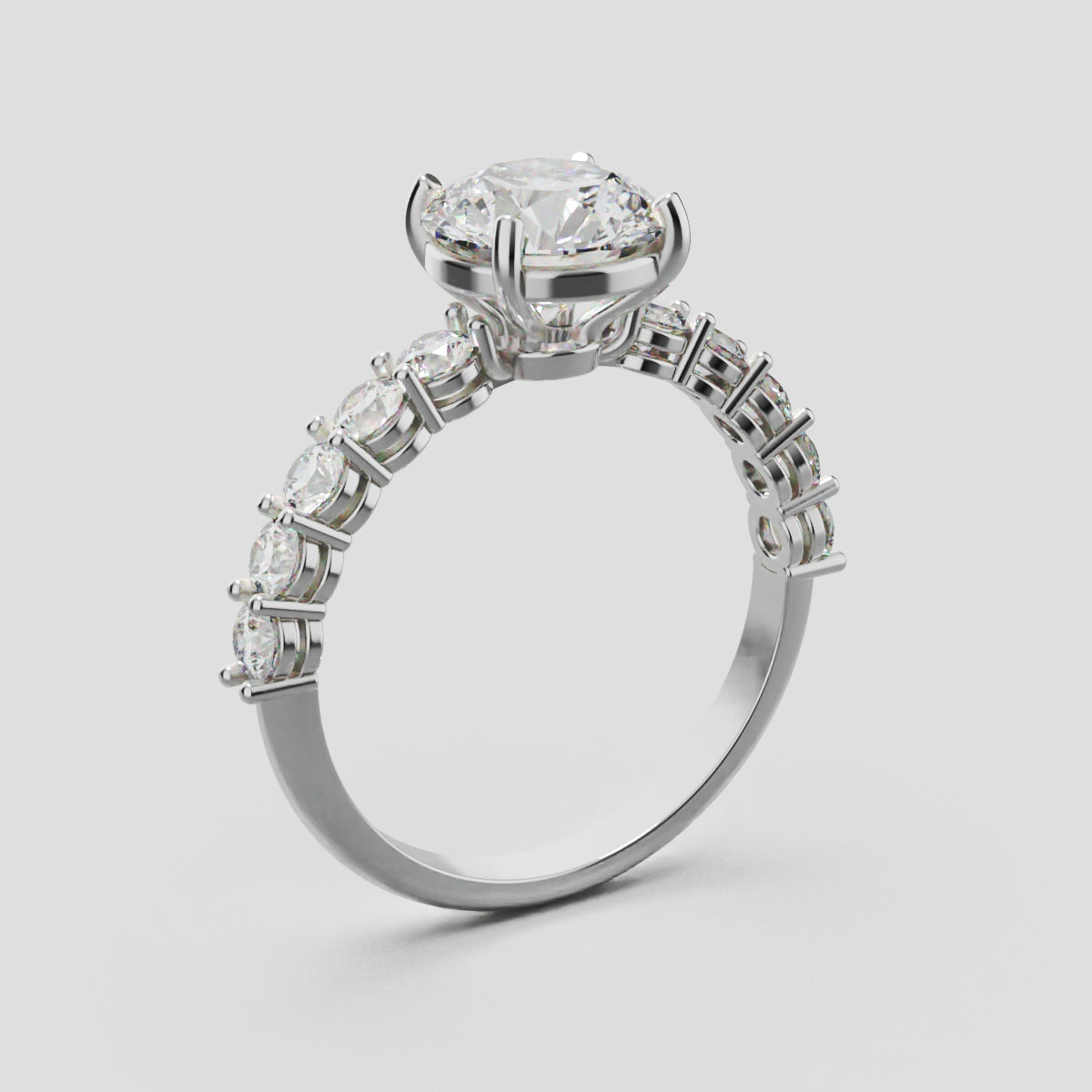 Sentiero, 1.5ct round lab grown diamond engagement ring, 2.5mm Side Stones, 18K white gold - ne