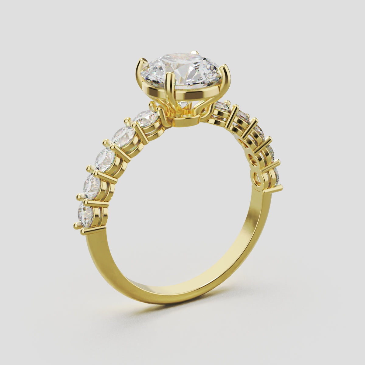 Sentiero, 1.5ct round lab grown diamond engagement ring, 2.5mm Side Stones, 18K yellow gold - ne