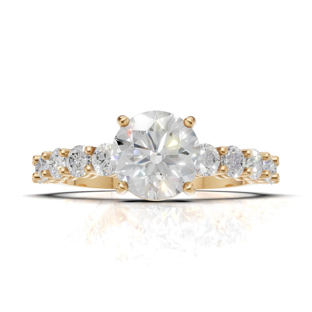 Sentiero, 1ct round lab grown diamond engagement ring, 2.5mm Side Stones, 18K yellow gold - view 4