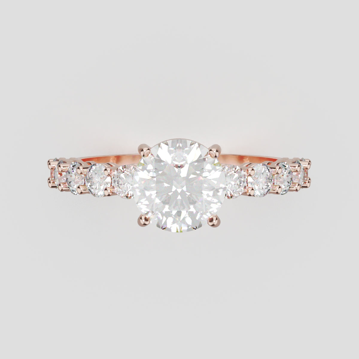 Sentiero, 1ct round lab grown diamond engagement ring, 2.5mm Side Stones, 18K rose gold - front view