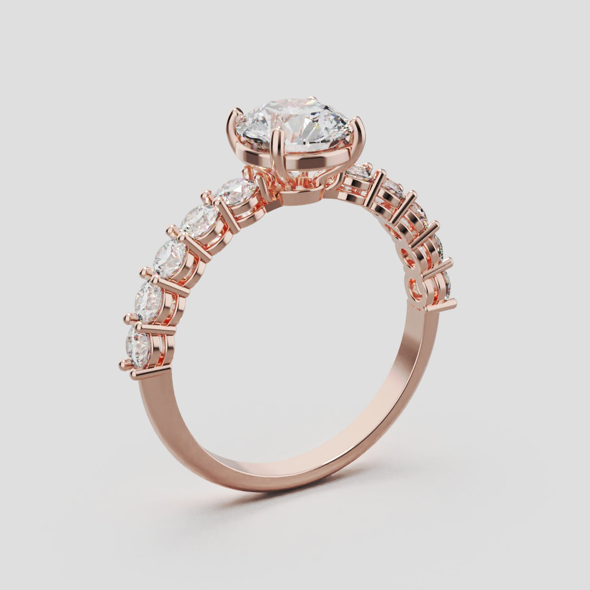 Sentiero, 1ct round lab grown diamond engagement ring, 2.5mm Side Stones, 18K rose gold - ne