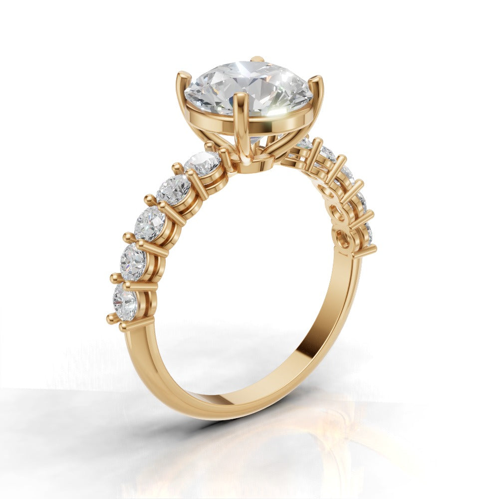 Sentiero, 2ct round lab grown diamond engagement ring, 2.5mm Side Stones, 18K yellow gold - ne