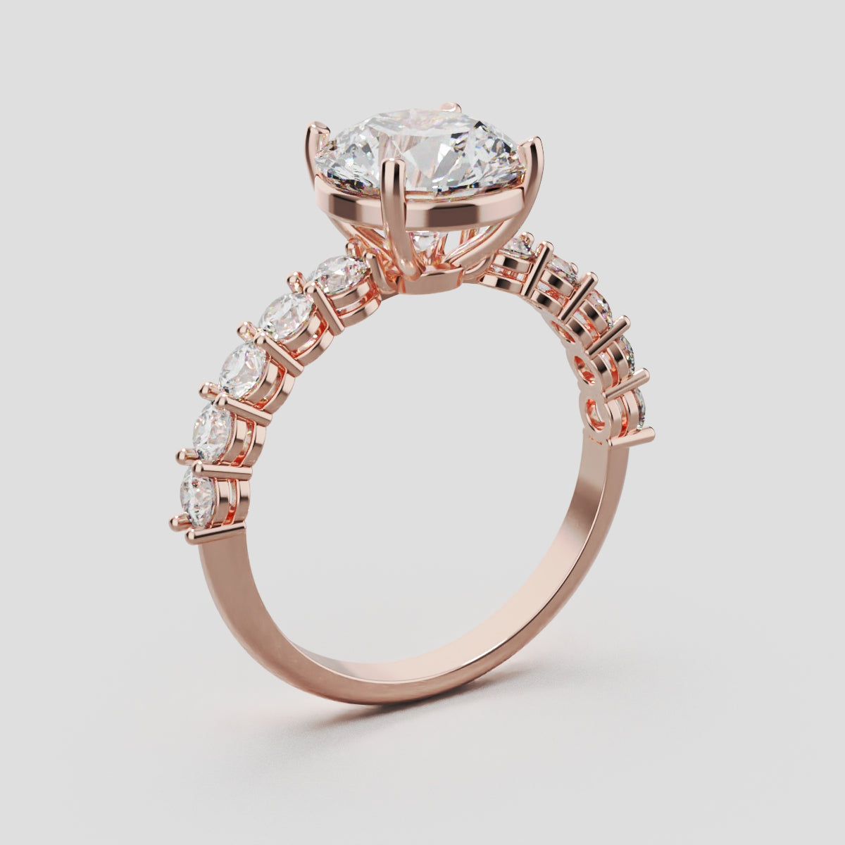Sentiero, 2ct round lab grown diamond engagement ring, 2.5mm Side Stones, 18K rose gold - ne