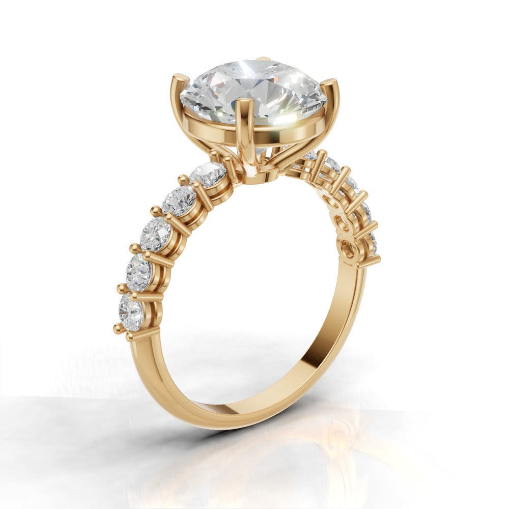 Sentiero, 3ct round lab grown diamond engagement ring, 2.5mm Side Stones, 18K yellow gold - ne