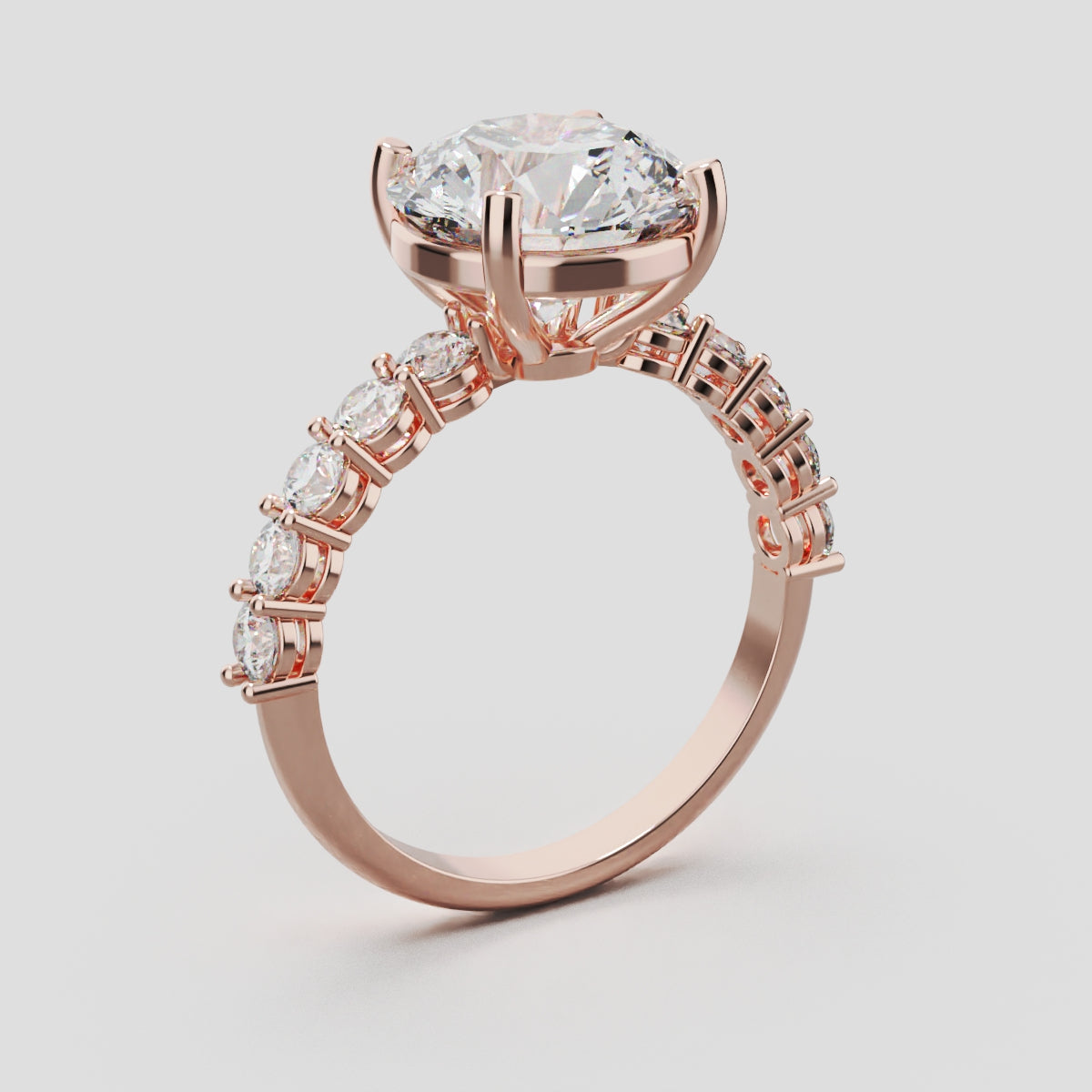 Sentiero, 3ct round lab grown diamond engagement ring, 2.5mm Side Stones, 18K rose gold - ne
