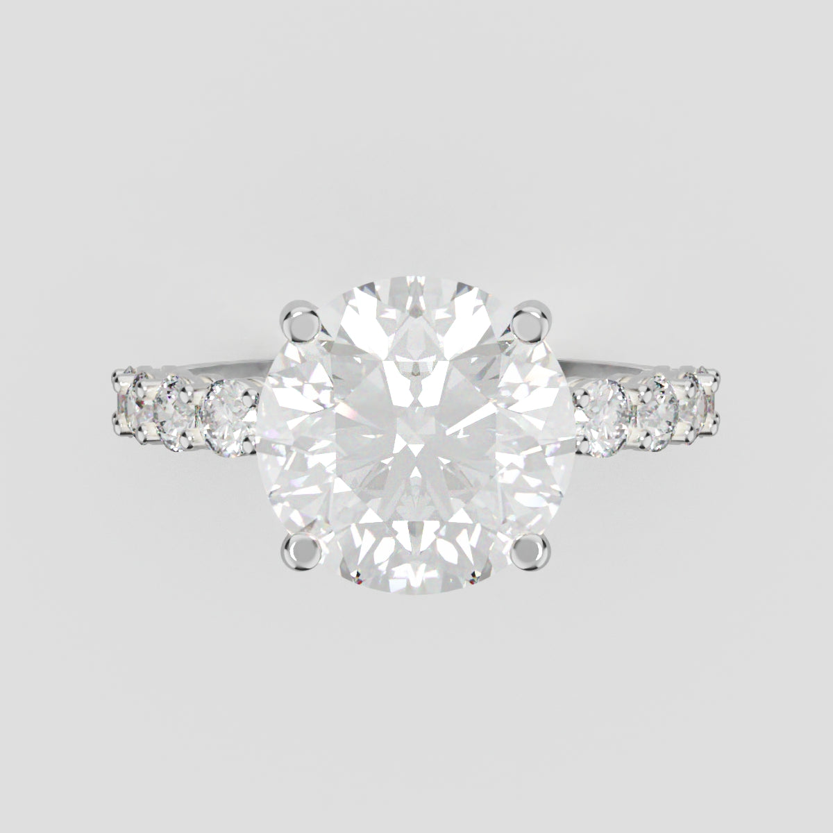Sentiero, 3ct round lab grown diamond engagement ring, 2.5mm Side Stones, 18K white gold - front view
