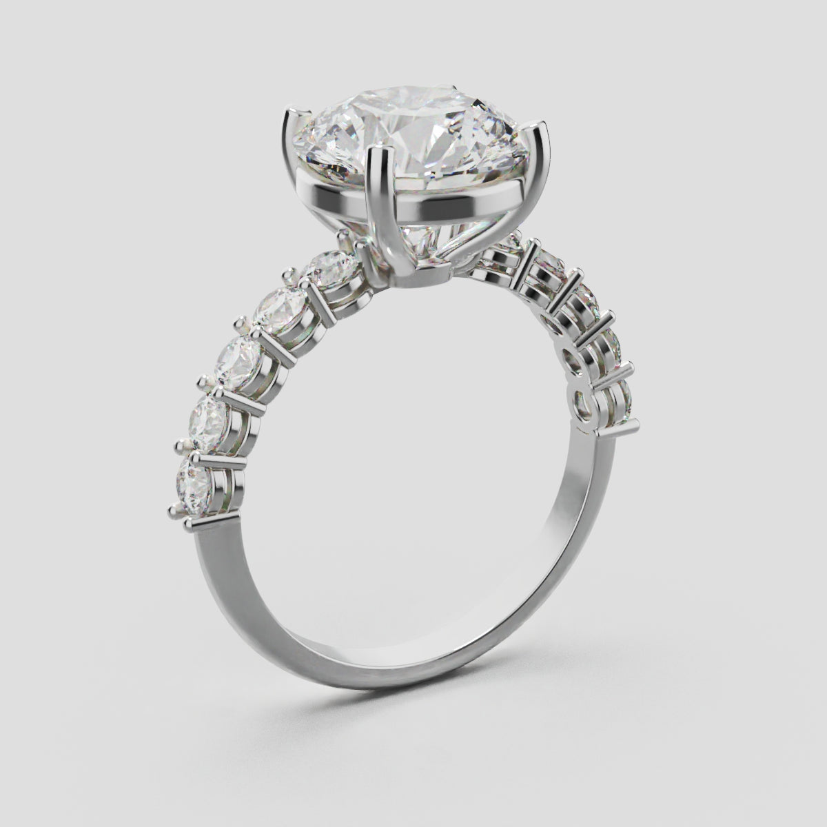Sentiero, 3ct round lab grown diamond engagement ring, 2.5mm Side Stones, 18K white gold - ne