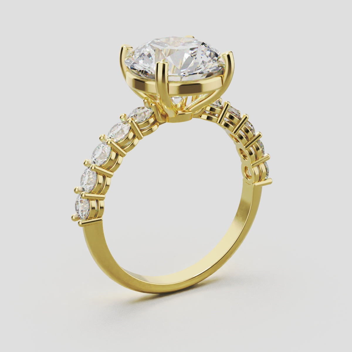 Sentiero, 3ct round lab grown diamond engagement ring, 2.5mm Side Stones, 18K yellow gold - ne