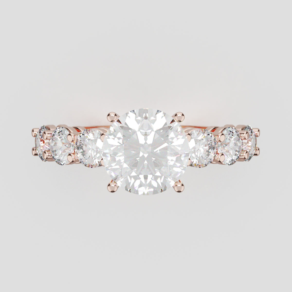 Corso, 1.5ct round lab grown diamond engagement ring, 3.5mm Side Stones, 18K rose gold - front view
