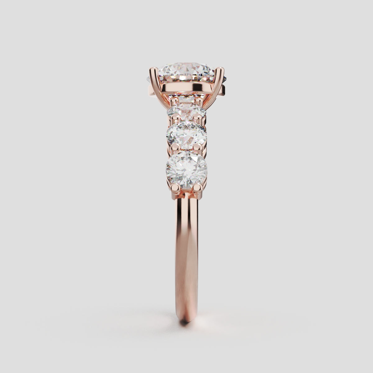 Corso, 1.5ct round lab grown diamond engagement ring, 3.5mm Side Stones, 18K rose gold - side view