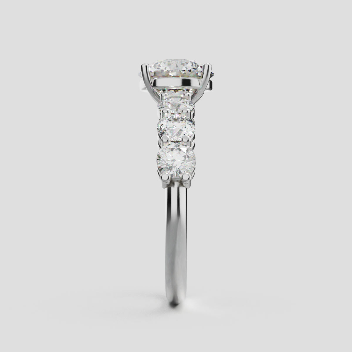 Corso, 1.5ct round lab grown diamond engagement ring, 3.5mm Side Stones, 18K white gold - side view