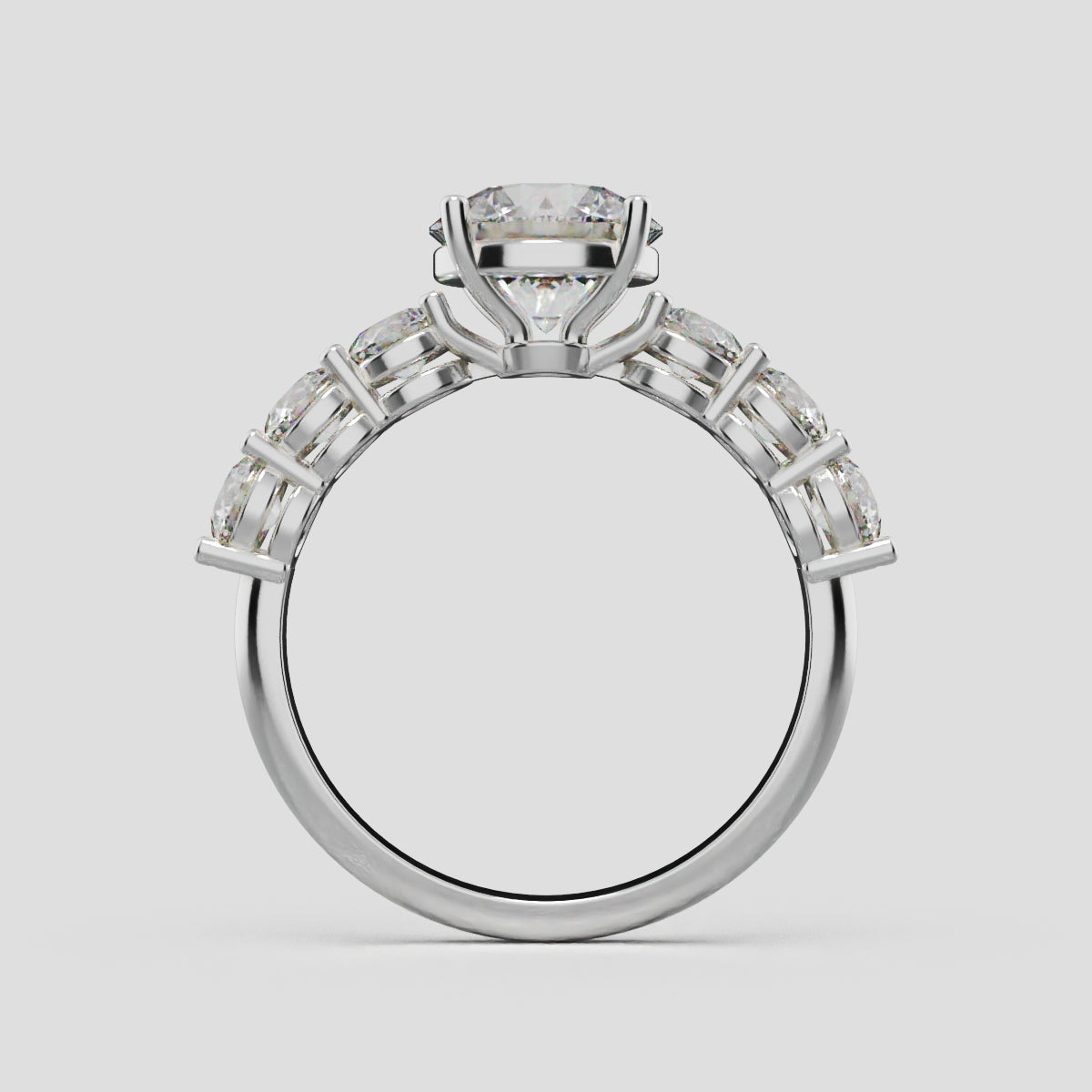 Corso, 1.5ct round lab grown diamond engagement ring, 3.5mm Side Stones, 18K white gold - through finger