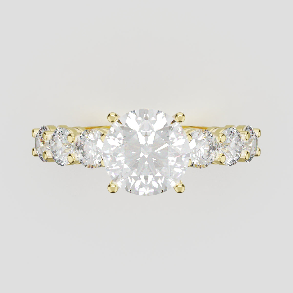 Corso, 1.5ct round lab grown diamond engagement ring, 3.5mm Side Stones, 18K yellow gold - front view