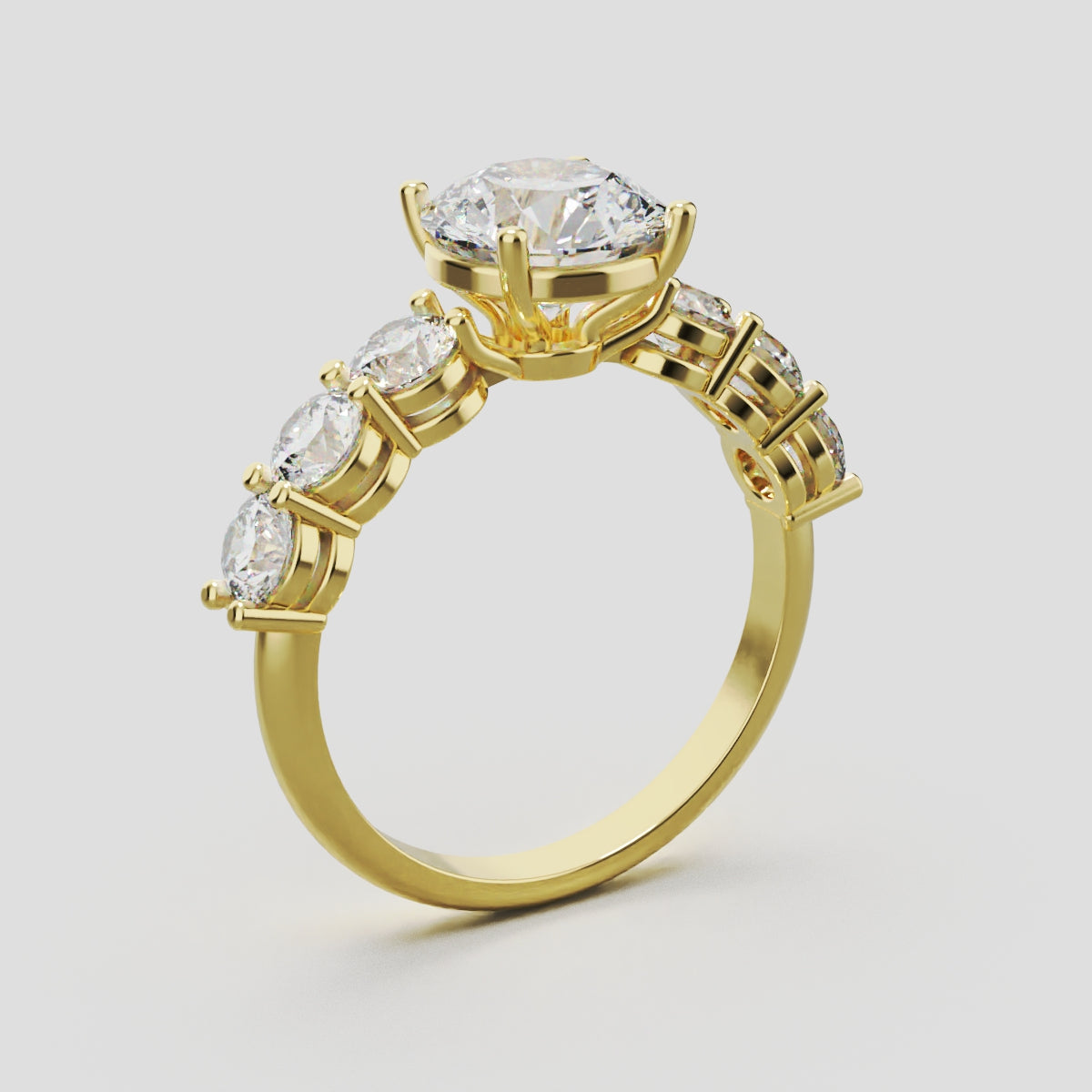 Corso, 1.5ct round lab grown diamond engagement ring, 3.5mm Side Stones, 18K yellow gold - ne