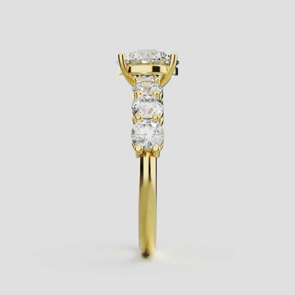 Corso, 1.5ct round lab grown diamond engagement ring, 3.5mm Side Stones, 18K yellow gold - side view