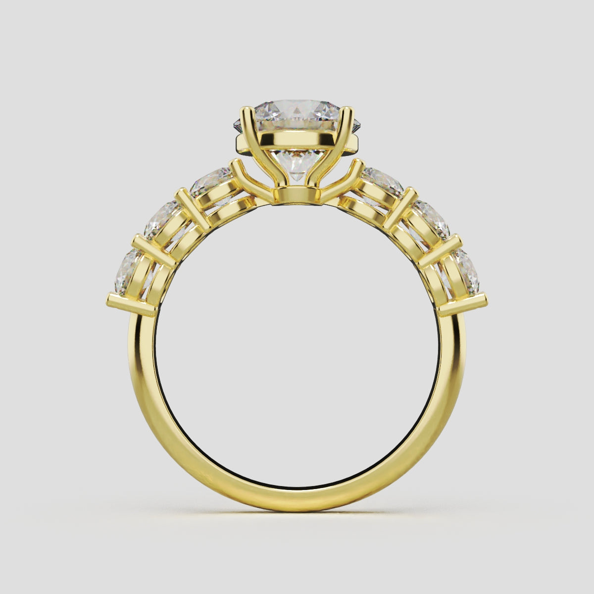 Corso, 1.5ct round lab grown diamond engagement ring, 3.5mm Side Stones, 18K yellow gold - through finger