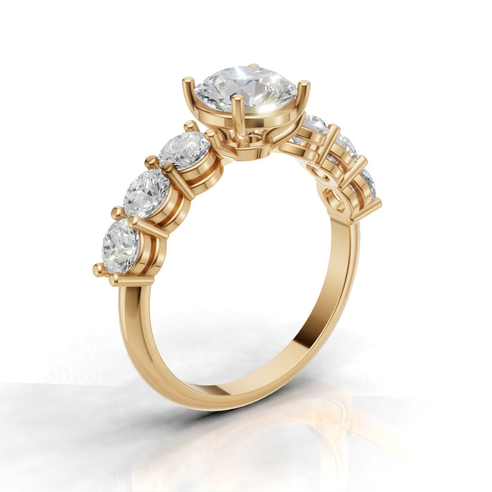 Corso, 1ct round lab grown diamond engagement ring, 3.5mm Side Stones, 18K yellow gold - ne