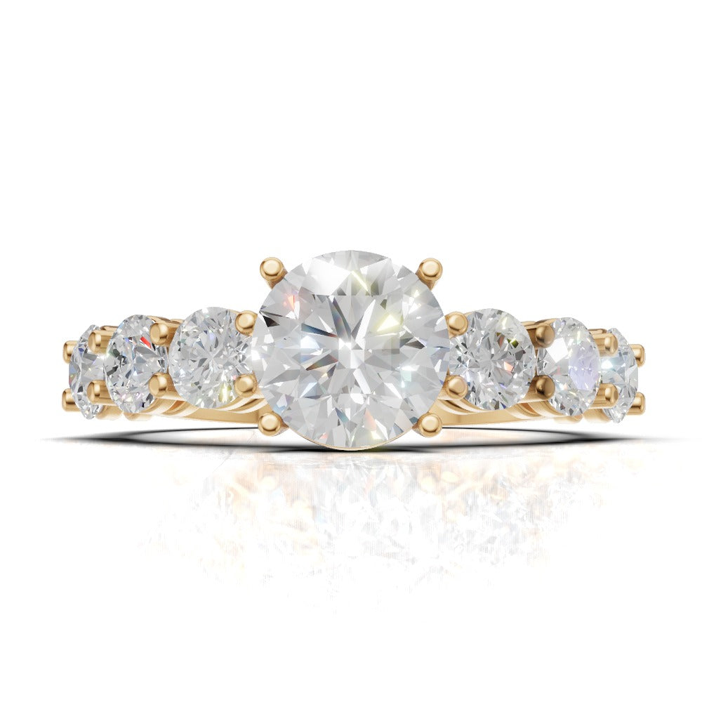Corso, 1ct round lab grown diamond engagement ring, 3.5mm Side Stones, 18K yellow gold - view 4